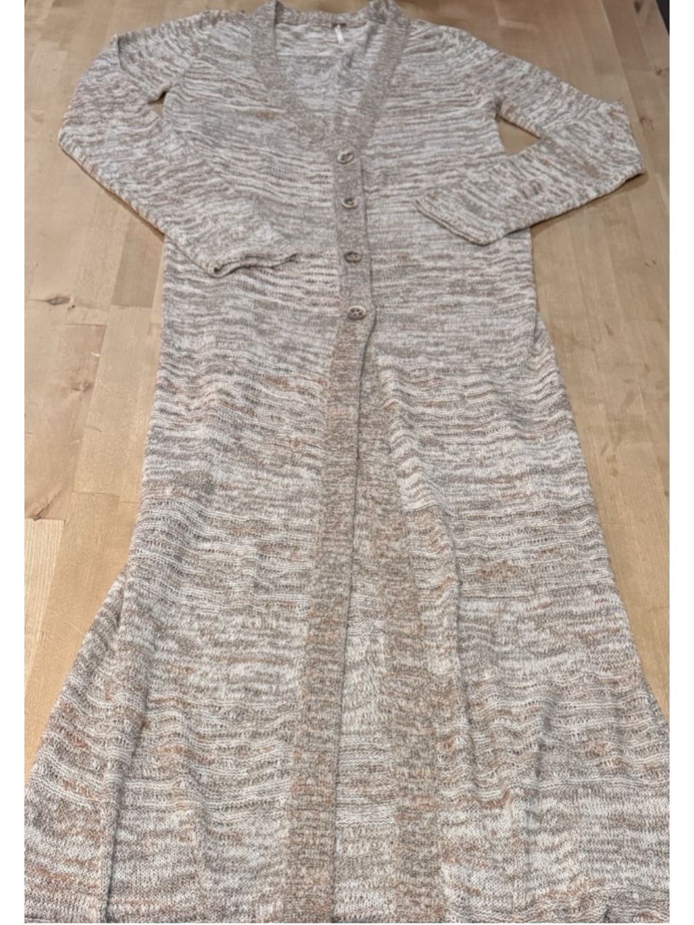 Free People Marled Linen Blend Duster Cardigan Taupe/tan Floor Length Sz L